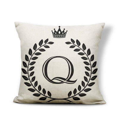 

Alphabet Letter A-Z Cushion Covers Family Initial King Queen Crown Pillow Case School Home Gifts Toss Pillow Large Cotton Linen