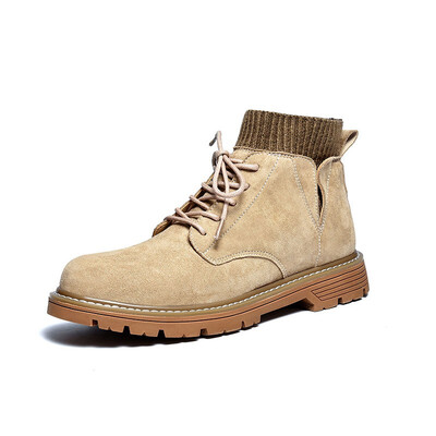 

Mens Shoes Casual Leather Walking Shoes Fashion Genuine Leather Martin Shoes Breathable High Cut Shoes For Men Black Brown Khaki