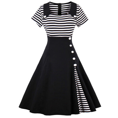 

Vintage Striped Buttoned Pin Up Dress