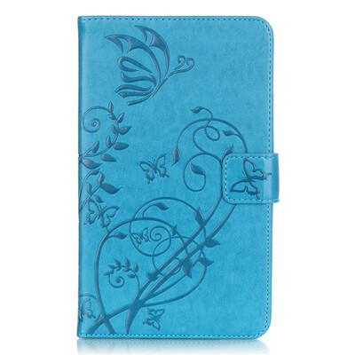 

Blue Flower Design PU Leather Flip Cover Wallet Card Holder Case for SAMSUNG T715