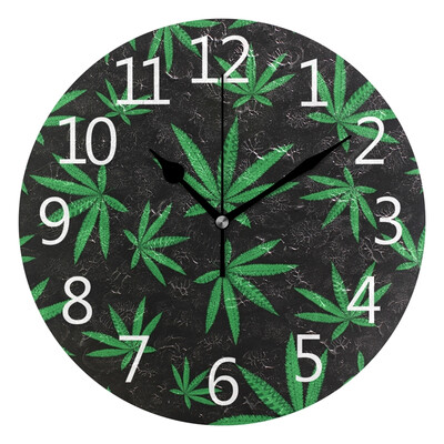 

Wall Clock Arabic Numerals Design Green Color Leaves Round