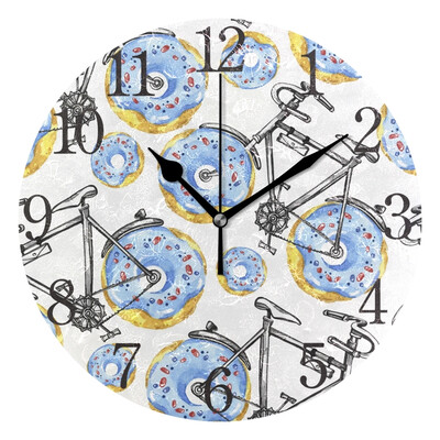 

Wall Clock Arabic Numerals Design Bicycles With Donuts Wheels Round