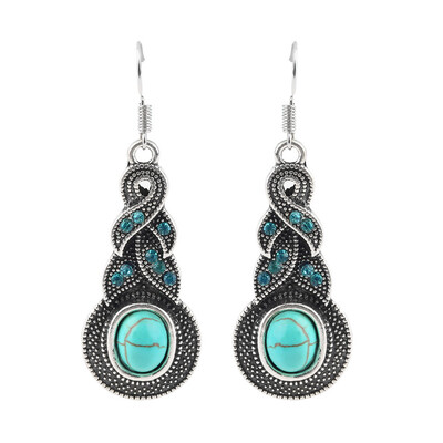 

1 Pair Women Vintage Turquoise Crystal Bead Ear Hook Dangle Earrings Jewelry