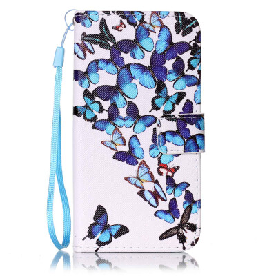 

Blue Butterfly Design PU Leather Flip Cover Wallet Card Holder Case for LG K7