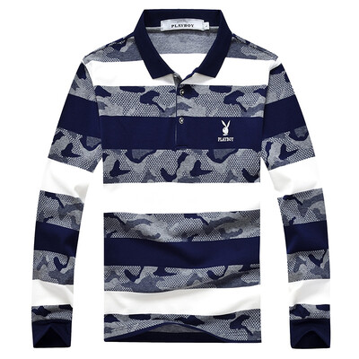 

Playboy PLAYBOY T-shirt Men's fashion casual lapel Long Sleeve Polo Shirt 16001PL1906 White 3XL