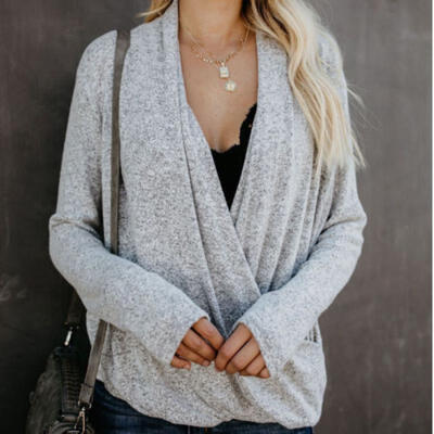 Fashion Women Irregular Loose Tops Cotton Long Sleeve Pullover Casual T-shirt AU