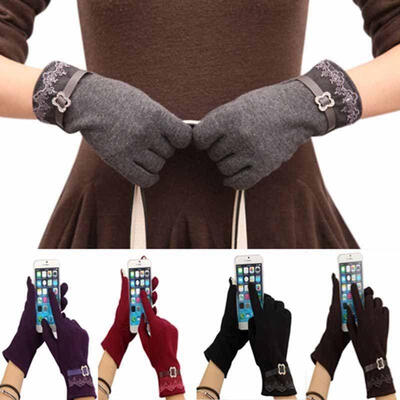 

Fashion Womens Ladies Touch Screen Warm Winter Thick Gloves With Lace One Size