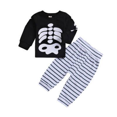 

Newborn Baby Boy Skull Halloween Tops Stripe Pants Leggings 2Pcs Outfts Clothes
