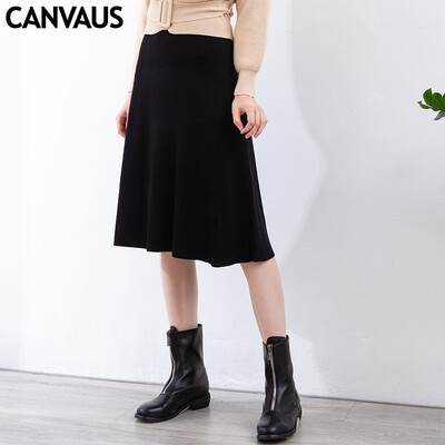 

Canvaus Elegant Casual Sweater A-Line Skirt Winter Autumn Empire Knee-Length Pleated Skirt Women CF8101D