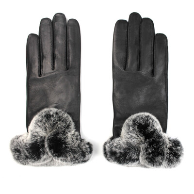 

Maria Gucci MARJA KURKI sheepskin gloves rabbit fur ring solid color winter warm windproof touch screen imported sheepskin gloves female gift box 5V90L199