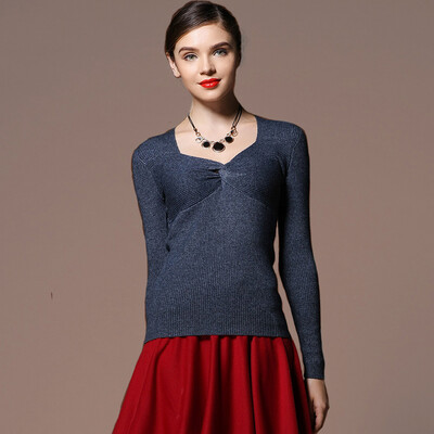 

MAZOE Europe&the United States fashion cross V-neck thread Slim wool knitted primer shirt Z1007 rust red XL