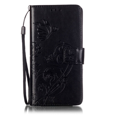 

Black Flower Design PU Leather Flip Cover Wallet Card Holder Case for HUAWEI P9