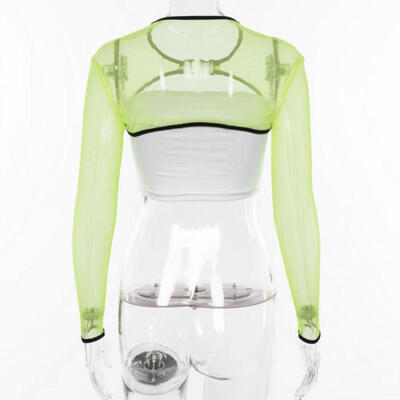 

Women Long Sleeve See Through Mesh Fishnet Crop Top T-Shirt Clubwear Cover Up