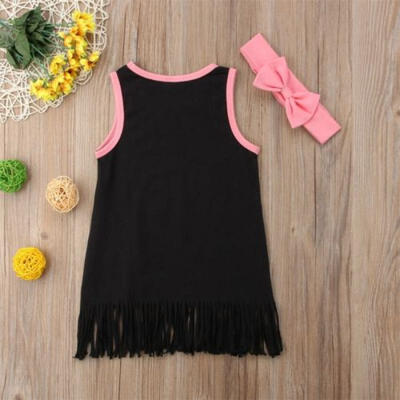 

2PCS Toddler Kids Baby Girl Summer Clothes Sleeveless Tassel Top Casual Dress