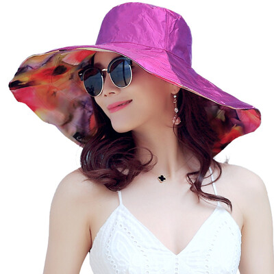 

Jingdong supermarket Lan Shiyu M0280 summer sun hat female big along the sun hat double sunscreen beach cap bright pink