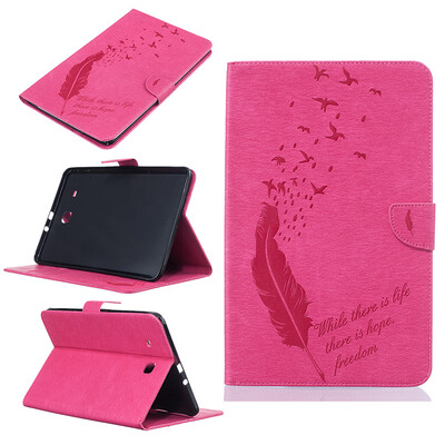 

Rose Red feathers Style Embossing Classic Flip Cover with Stand Function and Credit Card Slot for Samsung GALAXY Tab E T560