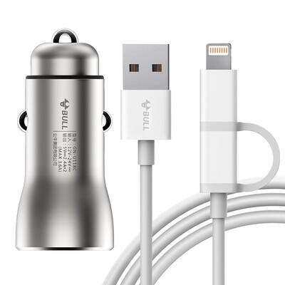 

Bull BULL Car Charger Car Charger U118C Silver 36A Dual USB One-Tail Metal Material Additional 2-in-1 Data Cable