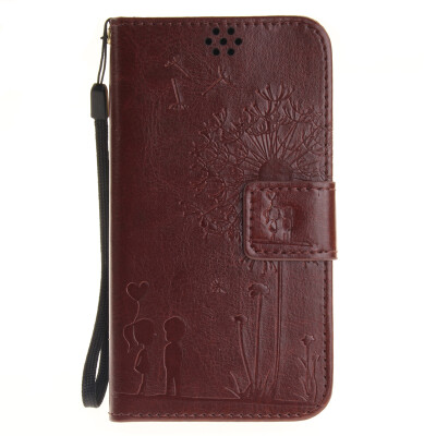 

Brown Lovers and Dandelion Style Embossing Classic Flip Cover with Stand Function and Credit Card Slot for LG K4