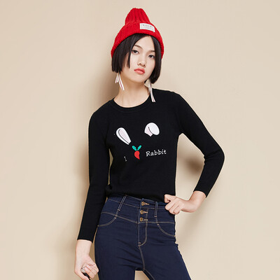 

Semir Women&39s Simple Round Collar Headset Sweet Letter Embroidered Knit Sweater Slim Shirt Korean Tide 19416070902 Black S