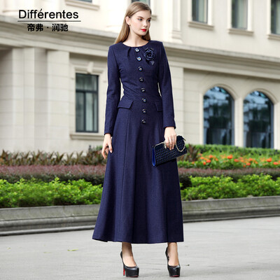 

DF · RS Woolen dress European and American retro wind skirt new long-sleeved ol temperament large size dress