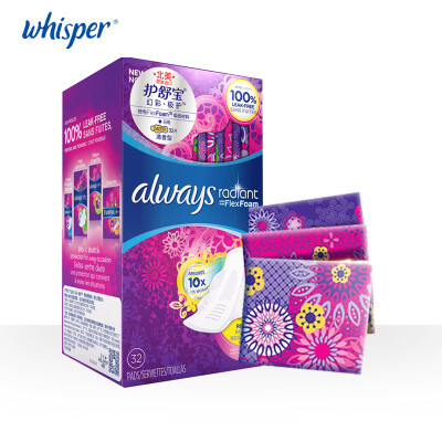 Whisper always Tampon RADIANT Women Pads Ultra Thin Health Care Dry Surface Sanitary Napkin 240mm Day use 32pcs=1box Colorful