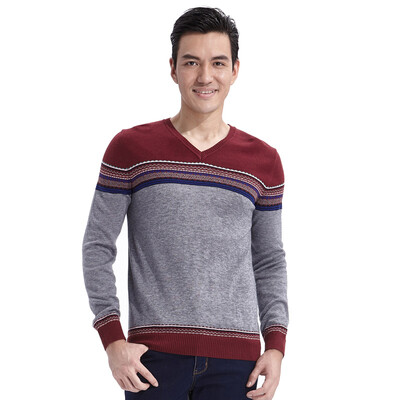 

A Shidun Korean casual hit color V neck men sweater knit sweater red 180 / XL A4090056