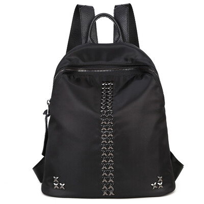 

Fragrant children XIASUAR Korean tide shoulder bag female rivet backpack Oxford cloth with leather handbags simple travel backpack bag 7907 black