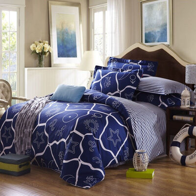 

Sheng Wei bedding home textiles cotton active fashion printing double four sets of 18 m bed quilt 220 240cm blue