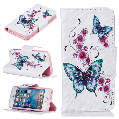 

Peach butterfly Design PU Leather Flip Cover Wallet Card Holder Case for IPHONE 55S5SE