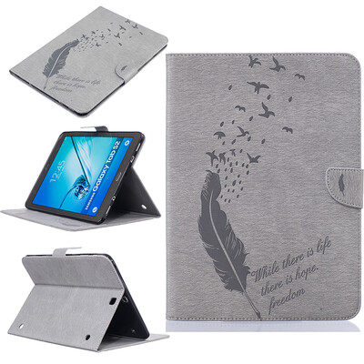 

Gray feathers Style Embossing Classic Flip Cover with Stand Function and Credit Card Slot for SAMSUNG GALAXY Tab S2 T815C