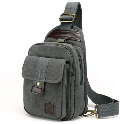 

Simu SIMU chest bag shoulder bag Messenger bag leisure sports canvas bag multi-function pockets can put ipad mini 1620 gray