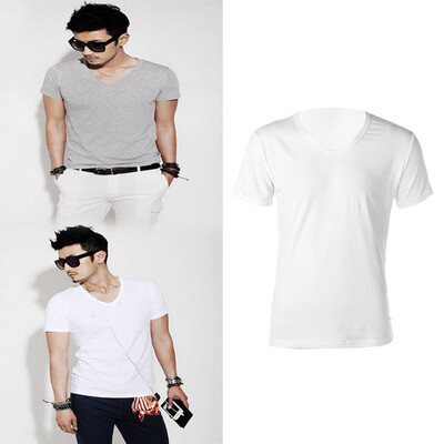 

New Fashion Men Slim Fit Cotton V-Neck Short Sleeve Casual T-Shirt Tops Hot