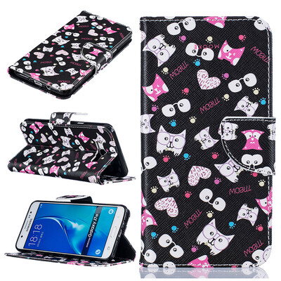 

Black cat Design PU Leather Flip Cover Wallet Card Holder Case for SAMSUNG Galaxy J7 2016J710