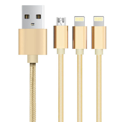 

Bee wings multi-function one drag three or three mobile phone charger line power cord braided wire 1 m gold Andrews Apple iPhone6S 5S oppo vivo Huawei millet