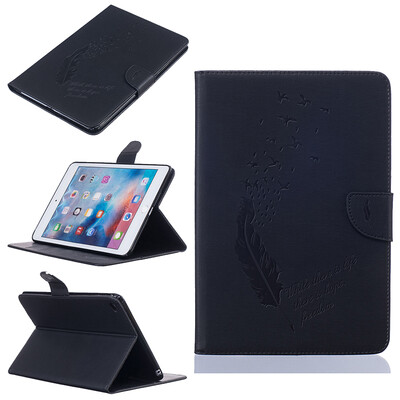 

Black feathers Style Embossing Classic Flip Cover with Stand Function and Credit Card Slot for iPad mini 4