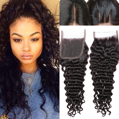 

High Quality Brazilian Deep Wave Closure Wet And Wavy Closure Deep Curl Brazilian Water Wave Closure 44 Lace Closure Deep Wave