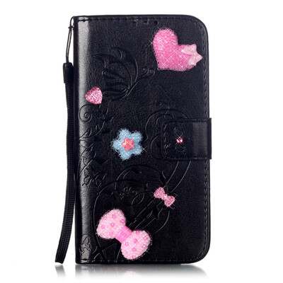 

Black Flower Design PU Leather Flip Cover Wallet Card Holder Case for HUAWEI P9PLUS