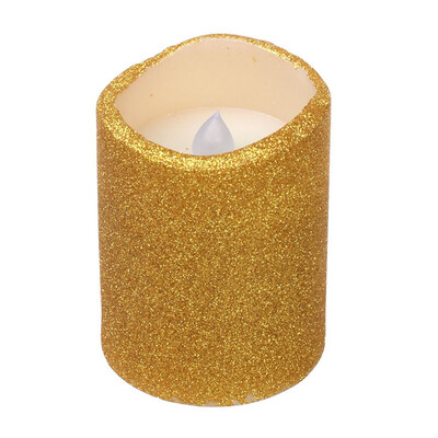 

DFL Flickering Flameless Real Wax Electronic Led Pillar Candles with Timer Glitter Powder for Christmas (Gold, 3x4 Inches)