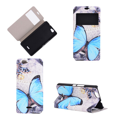 

Blue Butterfly Design PU Leather Flip Cover Wallet Card Holder Case for Wiko Getway