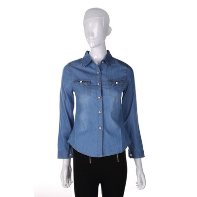

Женская мода 100% хлопок Chambray Длинные джинсовые рубашки платье Top Блузка