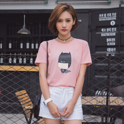 

Longyue Women&39s Cartoon Batman Short Sleeve T-shirt Slim Tunic LWTD173208 Pink S
