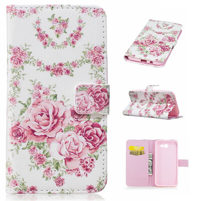 

Pink Rose Design PU Leather Flip Cover Wallet Card Holder Case for Samsung Galaxy J3 2017/J311