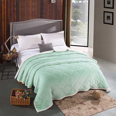 

Royal cotton mats autumn&winter thickening warm double flannel quilted blanket multi-functional blanket blanket mint green milk white 150 200cm