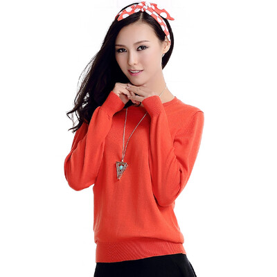 

MAZOE simple multi-color short paragraph round neck collar knitted bottom sweater M3028 orange L