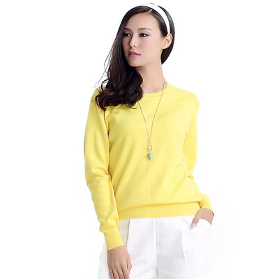 

MAZOE simple multi - color short paragraph round neck collar knitted bottom sweater M3028 yellow