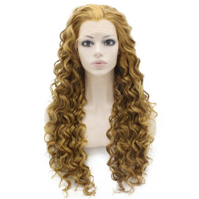 

26inch Long Curly Blonde Mix Heat Resistant Fiber Hair Lace Front Wig