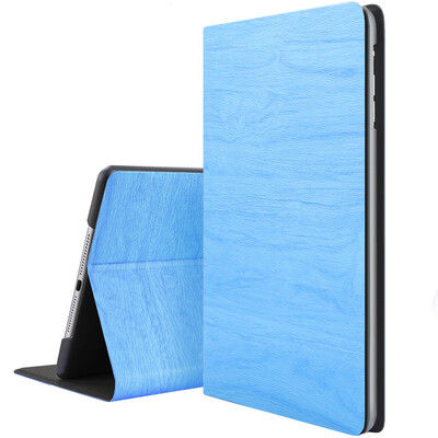 

BIAZE Apple iPad Air2 air1 Case iPad5 6 Tablet PC Case Anti-Wrestling All-Envelope Smart Sleeping Leather Case Wooden Series PB21-Sky Blue