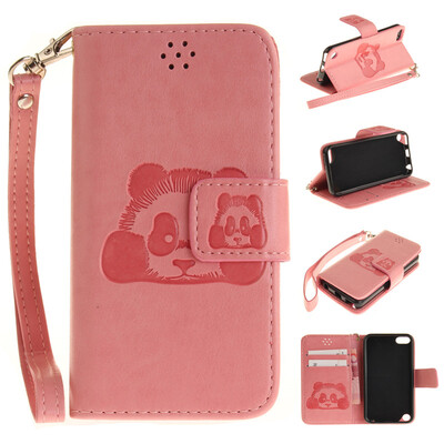 

Pink Panda Style Embossing Classic Flip Cover with Stand Function and Credit Card Slot for iPod Touch 5/6