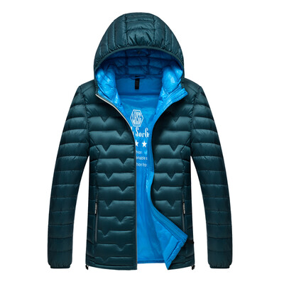 

Antarctic men's down jacket fashion solid color wild hooded casual down jacket 1905 sea blue green 2XL