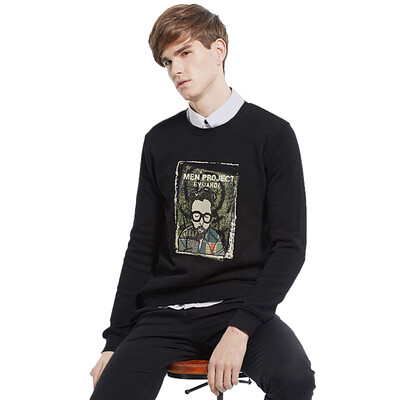 

Antarctic sweater men fashion round neck tide male cartoon print cotton casual men long sleeve sweater NJR816 black L